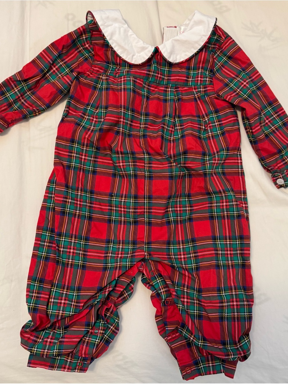 Classic Red Tartan One-Piece with White Peter Pan Collar